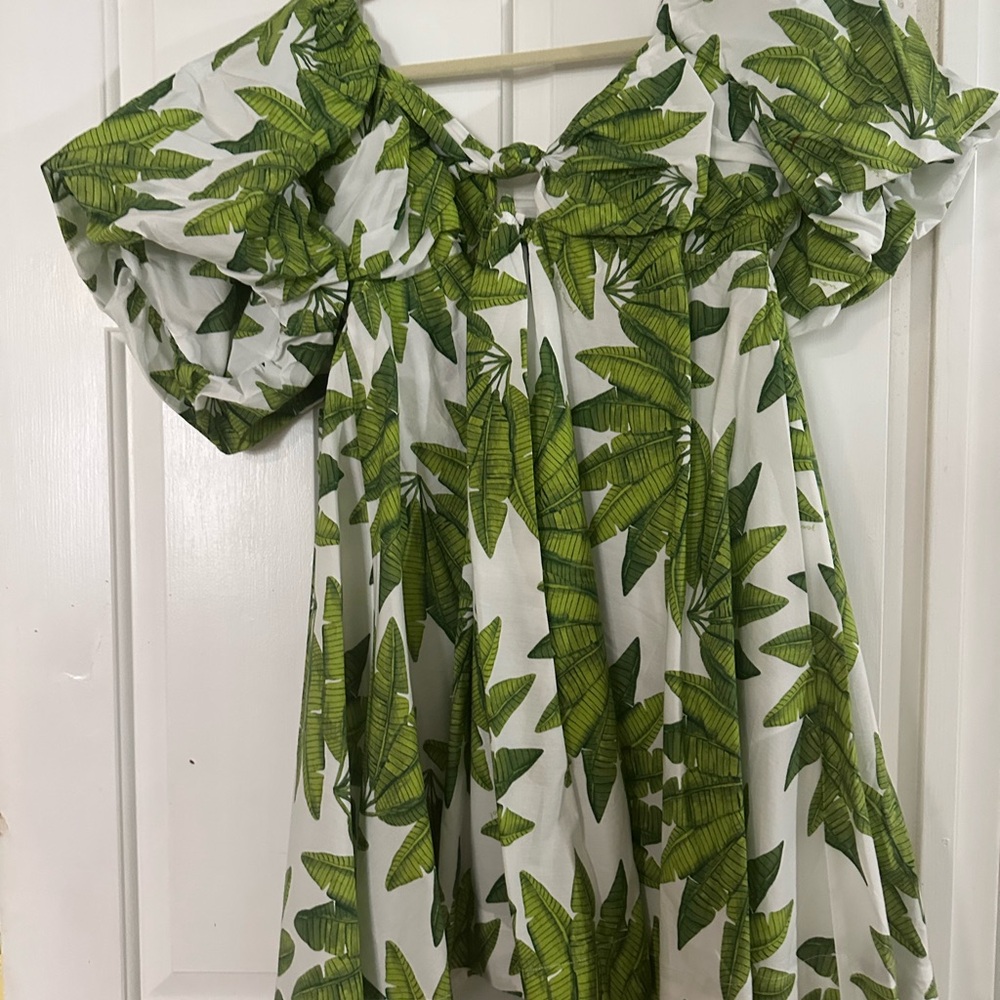 FARM Rio Green Leaf Print Mini Dress